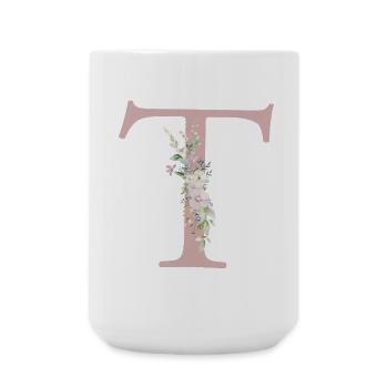 T Monogram, Floral, Personalizable - Large Mug 440 ml - white - Front
