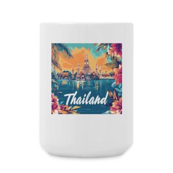 Temple Thaïlandais, Paradis floral au coucher de soleil - Grande tasse 440 ml - blanc - Devant
