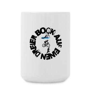 Schwimmen - Radfahren - Laufen = TRIATHLON - Große Tasse 440 ml - Weiß - Vorne
