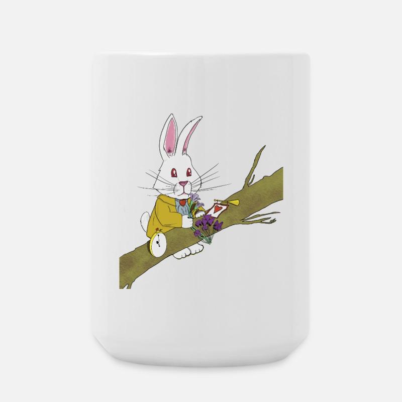 The White Rabbit enjoying flowers. - Large Mug 440 ml - white
