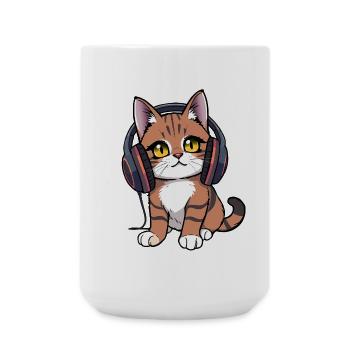 Katze mit Kopfhörer - Große Tasse 440 ml - Weiß - Vorne
