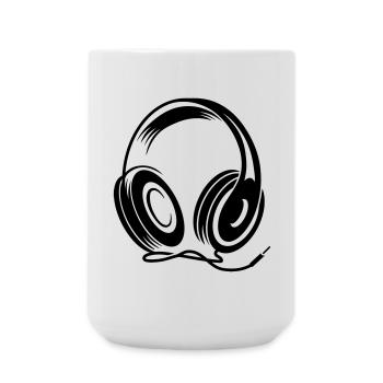 a headphone with cable - Large Mug 440 ml - white - Front