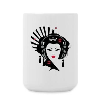 Geisha with headphones - Large Mug 440 ml - white - Front