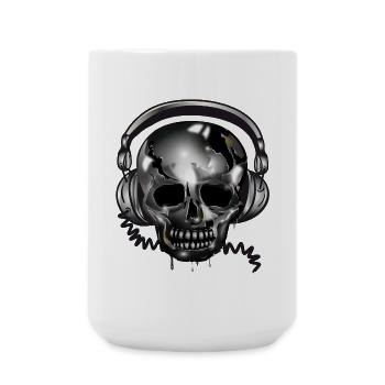 Totenkopf Skull mit Kopfhörer im Chrom Look - Große Tasse 440 ml - Weiß - Vorne