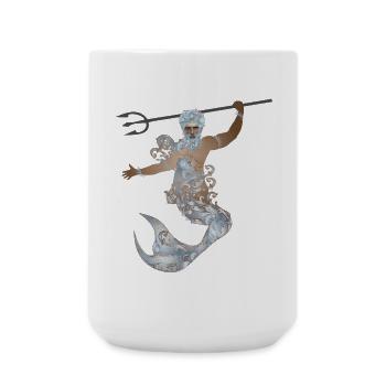 geheimnisvoller Wassermann mit Dreizack und Flosse - Große Tasse 440 ml - Weiß - Vorne