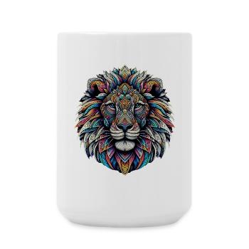 Lion décoré de mandalas - Grande tasse 440 ml - blanc - Devant