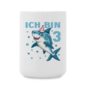 3 Geburtstag Haie 3 Jahre Kinder Jungen Hai Spruch - Große Tasse 440 ml - Weiß - Vorne