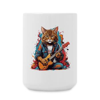 Katze mit Gitarre - Große Tasse 440 ml - Weiß - Vorne