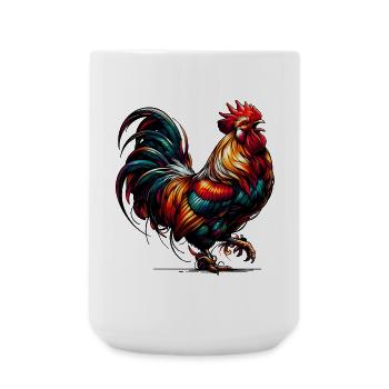 prächtiger Hahn in leuchtend bunten Farben - Große Tasse 440 ml - Weiß - Vorne