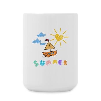 Summer Boat Children's Art Style - Large Mug 440 ml - white - Front