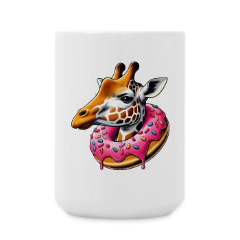 witziger Augenschmaus - Giraffe mit Donut - Große Tasse 440 ml - Weiß - Vorne