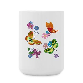 Fleurs, Fleurs, Papillon - Grande tasse 440 ml - blanc - Devant