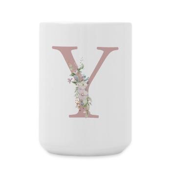 Y Monogram, Floral, Personalizable - Large Mug 440 ml - white - Front