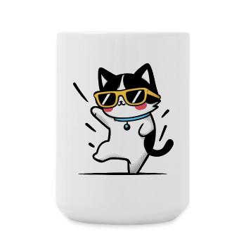 Cool Cat with Yellow Glasses - Large Mug 440 ml - white - Front