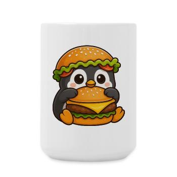 Süßer Pinguin mit Hamburger Cheeseburger Fast Food - Große Tasse 440 ml - Weiß - Vorne