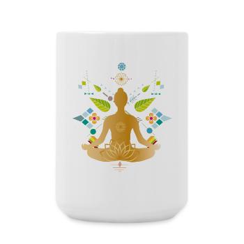Silhouette de yoga dorée avec des éléments colorés - Grande tasse 440 ml - blanc - Devant