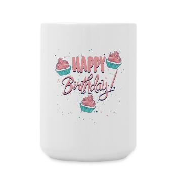 Happy Birthday mit Cupcakes - Große Tasse 440 ml - Weiß - Vorne