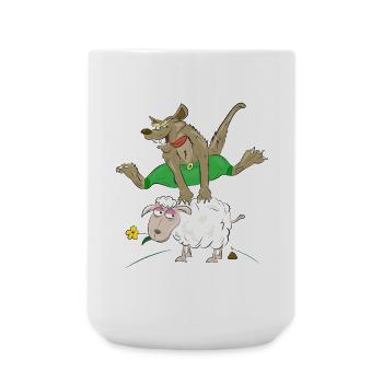wolf jumps over the sheep - wolf with sheep - Large Mug 440 ml - white - Front