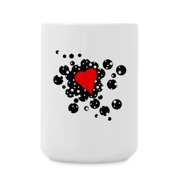 Rotes Herz mit schwarzen und weissen Punkten - Große Tasse 440 ml - Weiß - Vorne