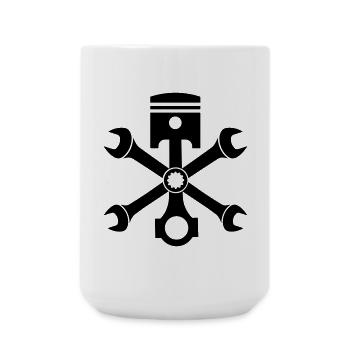 Motor Kolben Schraubschlüssel Emblem gekreuzt - Große Tasse 440 ml - Weiß - Vorne