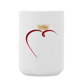 delicate red ribbon of love in heart shape with crown - Large Mug 440 ml - white - Front