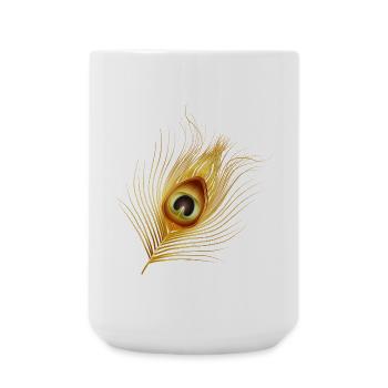 von Hand gezeichnete goldfarbene Pfauenfeder - Große Tasse 440 ml - Weiß - Vorne