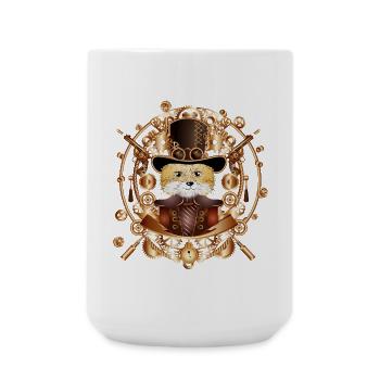 Steampunk fox with cylinder hat in the frame - Large Mug 440 ml - white - Front
