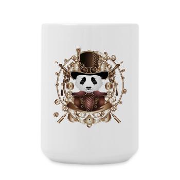 Panda Steampunk avec chapeau cylindre en cadre sépia - Grande tasse 440 ml - blanc - Devant