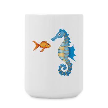 cute comic goldfish and seahorses - Large Mug 440 ml - white - Front