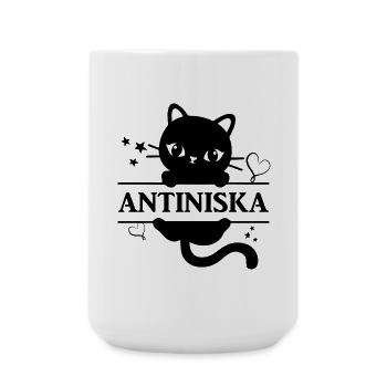 T-Shirt Antiniska T-Shirt Katze Geschenkidee Katze - Große Tasse 440 ml - Weiß - Vorne