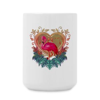 Wunderbarer Flamenco mit Herz und Blumen. - Große Tasse 440 ml - Weiß - Vorne