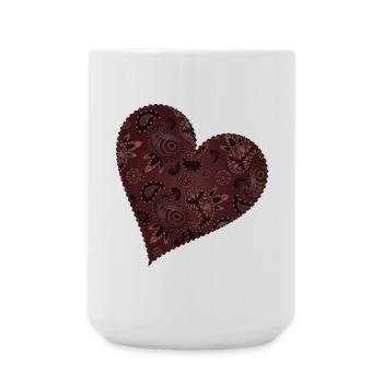 dark red heart in paisley pattern style - Large Mug 440 ml - white - Front