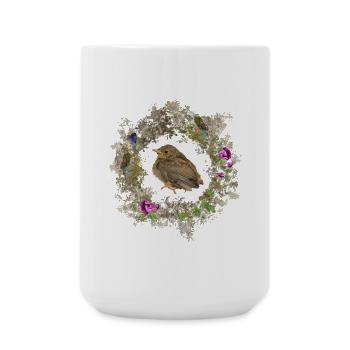 Rotkehlchen mit zarten Blüten und Bläulingen - Große Tasse 440 ml - Weiß - Vorne