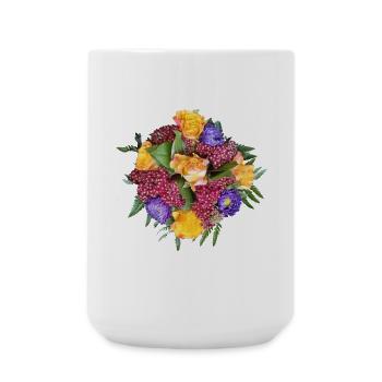 Gelb-Lila Rosenstrauß Mix - Große Tasse 440 ml - Weiß - Vorne