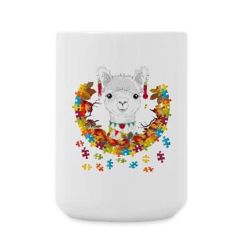 geschmücktes Alpaka im herbstlichen Rahmen - Große Tasse 440 ml - Weiß - Vorne