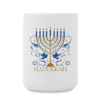 goldfarbener Hanukkah Leuchter mit zwei Tauben - Große Tasse 440 ml - Weiß - Vorne