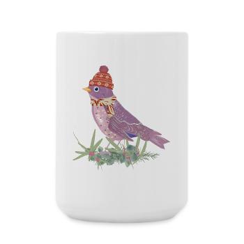 Bird with bobble hat and scarf in winter mood - Large Mug 440 ml - white - Front