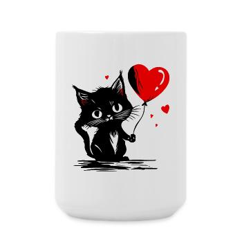 Cat Heart Balloon Red Mother's Day Street Art - Large Mug 440 ml - white - Front