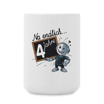 vierter Geburtstag, 4. Geburtstag kleiner Roboter - Große Tasse 440 ml - Weiß - Vorne