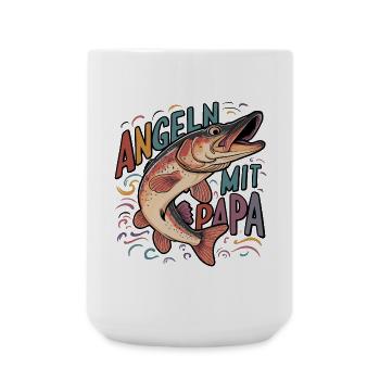 Angeln mit Papa Hecht und Angelspruch - Große Tasse 440 ml - Weiß - Vorne