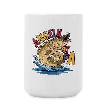 Angeln mit Papa Hecht und Angelspruch - Große Tasse 440 ml - Weiß - Vorne