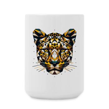 Geometric Leopard Head Polygons Motif - Large Mug 440 ml - white - Front