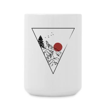 Rote Sonne über minimalistischer Bergsilhouette - Große Tasse 440 ml - Weiß - Vorne