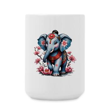 Majestätischer Elefant im traditionellen japanischen Stil. - Große Tasse 440 ml - Weiß - Vorne