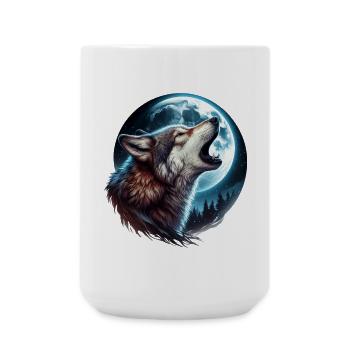 Wolf heult den Vollmond an - Große Tasse 440 ml - Weiß - Vorne