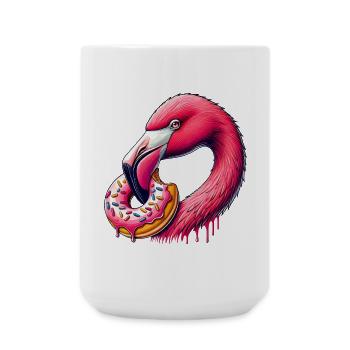 witziger Augenschmaus - Flamingo mit Donut - Große Tasse 440 ml - Weiß - Vorne