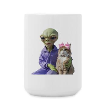Alien und Katze – Galaktische Liebe - Große Tasse 440 ml - Weiß - Vorne