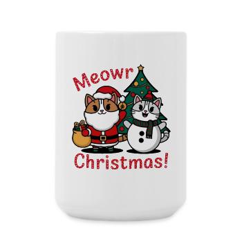 Festliches Weihnachtsdesign mit Katze und Schneemann - Große Tasse 440 ml - Weiß - Vorne