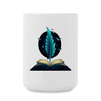 Magisches Buch & Feder – Schreiben & Fantasie - Große Tasse 440 ml - Weiß - Vorne