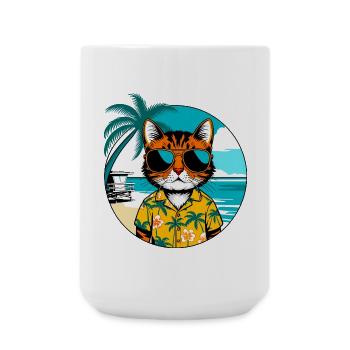 Cat on the beach - Large Mug 440 ml - white - Front